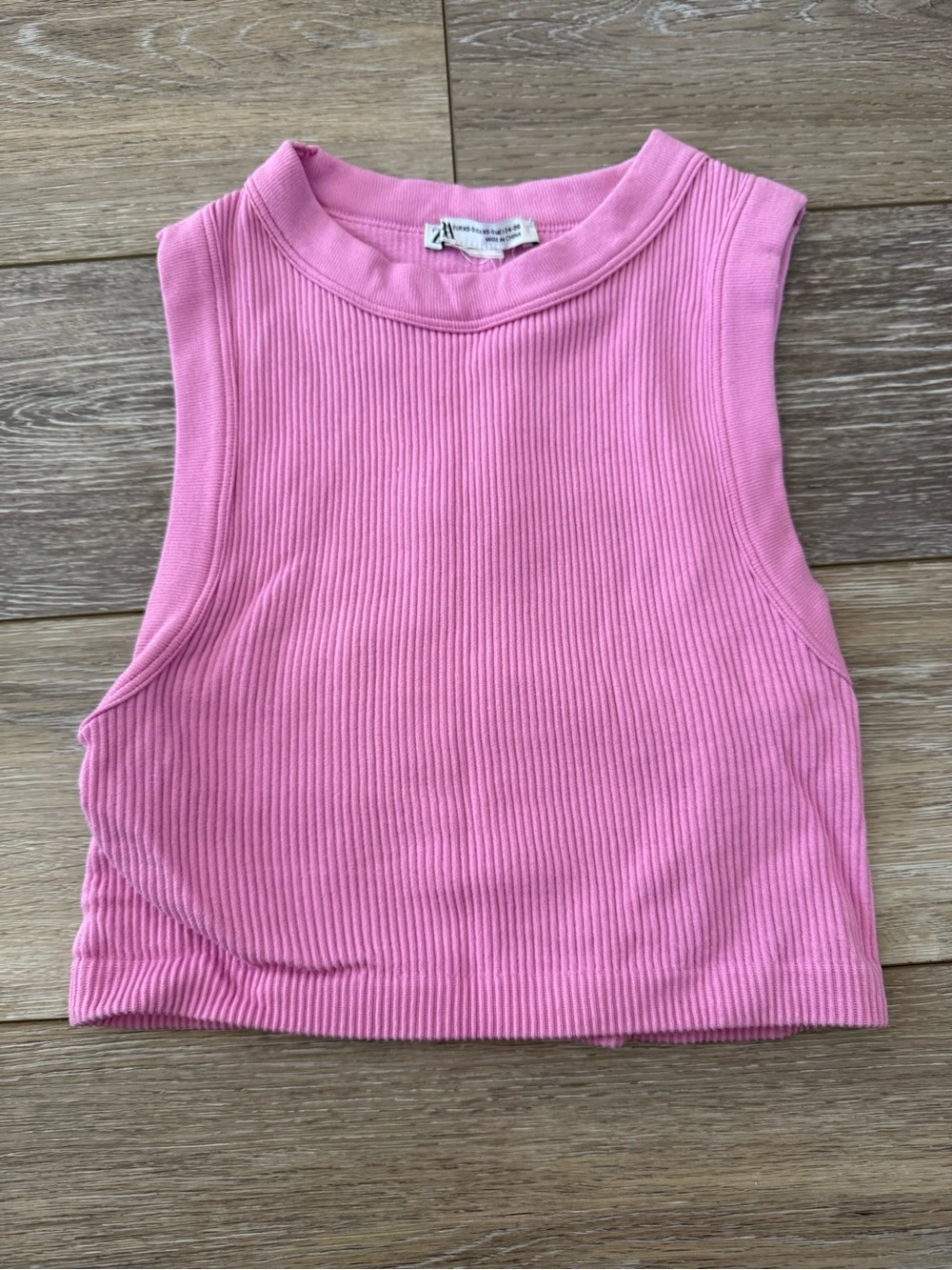 Zara Pink Ribbed Cropped High Neck Tank Top